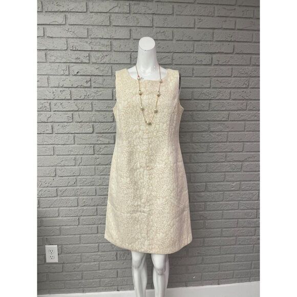 Coldwater Creek Ivory Floral Embossed Sheath Dress Size P10 - Picture 1 of 10
